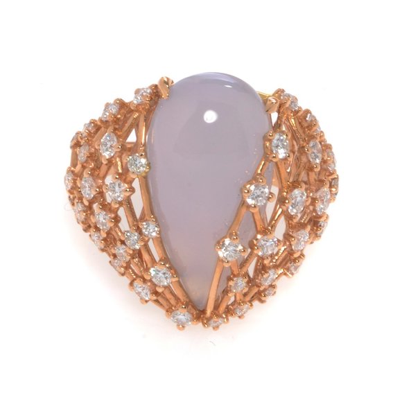 Luca Carati Chalcedony Gemstone Diamond Ring 18K Yellow Gold 1.25Cttw Size 7.5 - Picture 4 of 6